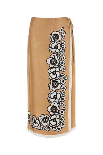 Prada Floral Printed Midi Skirt In Cream