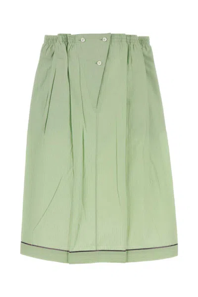 Prada Cotton Skirt With Button Accents And Pleated Design In Green