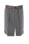 Prada Gessato Belted Paperbag Skirt In Grey