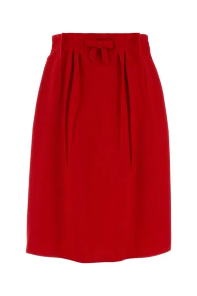 Prada High Waist Pleated Skirt With Bow Detail In Red