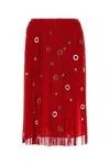 Prada Eyelet-embellished Fringe Skirt In Red