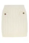 Prada Mini Skirt With Elastic Waist And Decorative Buttons In White