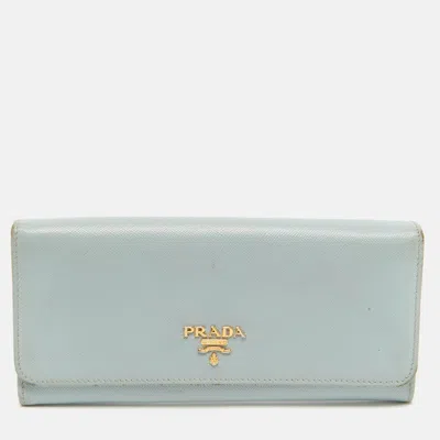 Pre-owned Prada Sky Blue Saffiano Leather Flap Continental Wallet