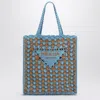Prada Light Blue And Caramel Crochet Shopping Bag In Multi