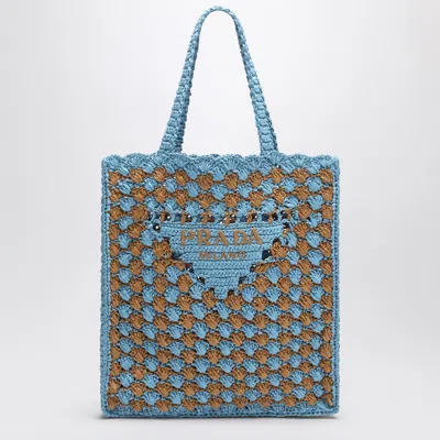 Prada Two-tone Raffia Shopping Bag In Gold