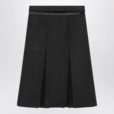 Prada Slate Grey Mini Skirt In Double Wool In Black