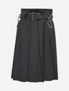 Prada Slate Grey Wool Pleated Skirt With Belt In Gray