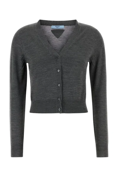 PRADA SLATE WOOL CARDIGAN