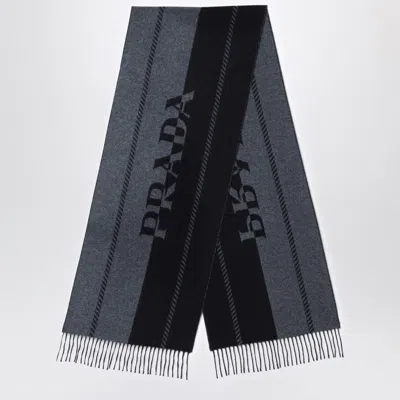 Prada Slate/black Wool Scarf With Jacquard Logo Men In Gray