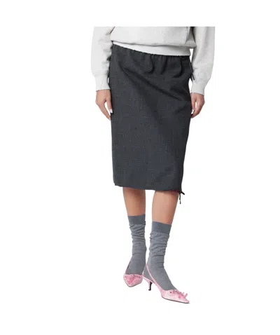 PRADA SLATE/GARNET MIDI SKIRT IN BONDED DEVORÉ MATTING