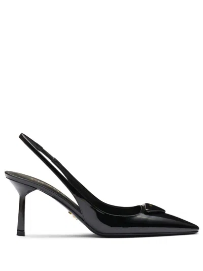 Prada Patent Leather Slingback Pumps In Nero