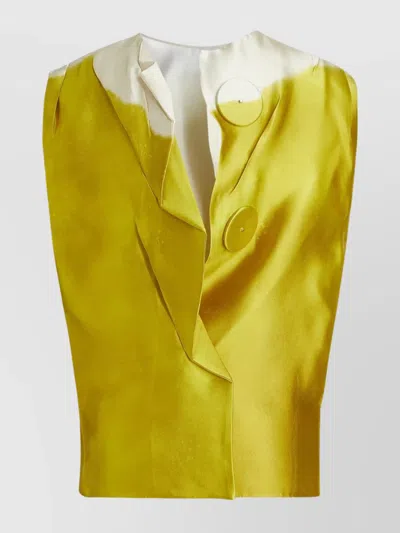 Prada Sleeveless Asymmetric Satin Button Top In Yellow