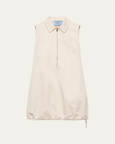 Prada Sleeveless Chino Drawstring Mini Dress In Neutral