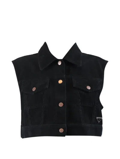 Pre-owned Prada Sleeveless Corduroy Jacket In Black