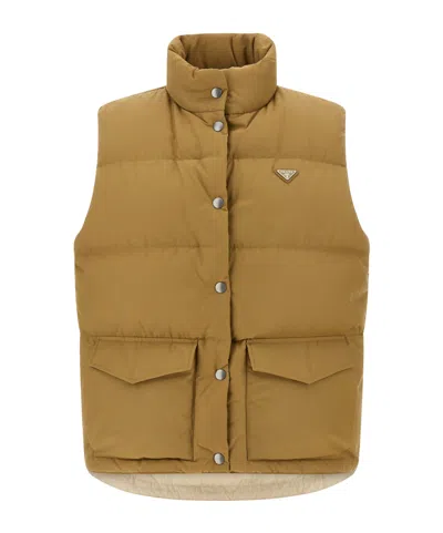Prada Sleeveless Cotton Coat In Brown