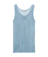 Prada Womens Light Blue Sleeveless Triangle-plaque Cotton Mesh Top In Interstellar Blue