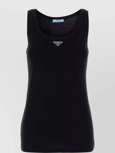 Prada Midnight Blue Cotton Tank Top In Black