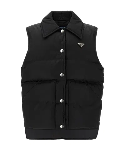 Prada Sleeveless Cotton Vest In Black