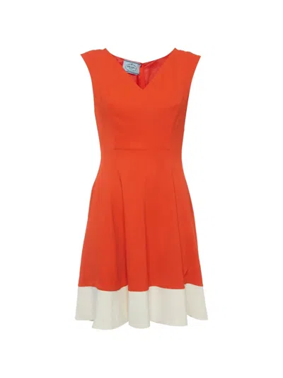 Pre-owned Prada Sleeveless Crepe-texture Midi Dress In Orange