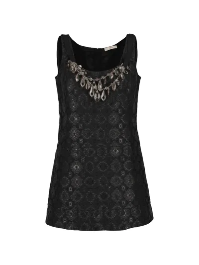 Pre-owned Prada Sleeveless Crystal-embellished Dress In Black