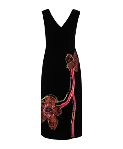 Prada Embroidered Velvet Dress In Black