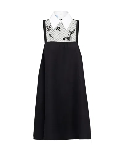 Prada Sleeveless Embroidered-mesh Mini Dress In Black
