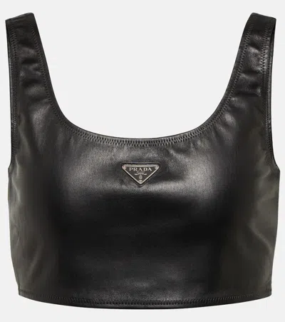 Prada Sleeveless Leather Crop Top In Nero