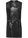 Prada Sleeveless Leather Mini Dress In Schwarz