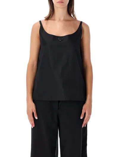 Prada Sleeveless Logo Plaque Cami Top In Black