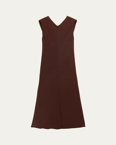 Prada Sleeveless Open-back Cady Crepe Midi Dress In Brown