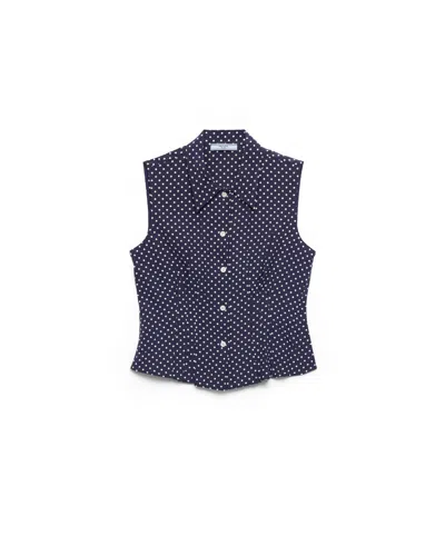 Prada Hemd Aus Ärmellosem Seidenmarocain Mit Polka-dots In Black
