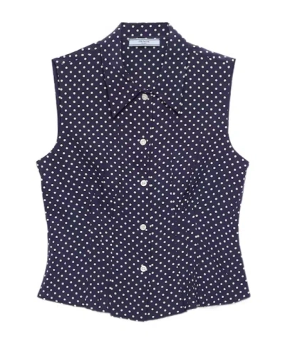 Prada Sleeveless Polka-dot Marocain Silk Shirt In Black