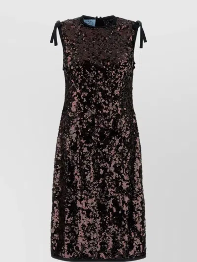 PRADA SLEEVELESS SEQUIN EMBELLISHED DRESS AND BOW