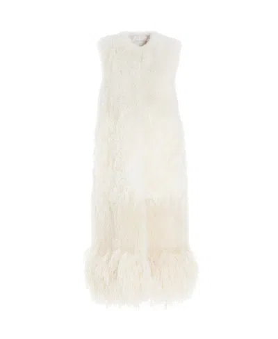 Prada Sleeveless Shearling Oversized Coat In White