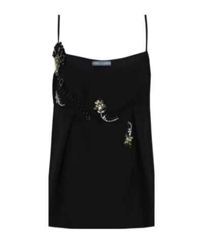 Prada Jewel-embellished Pleated Top In Black