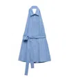 Prada Womens Light Blue Sleeveless Striped Cotton-poplin Mini Shirt Dress