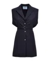 Prada Wool Vest With Belted Waist And Notched Lapels In Blue