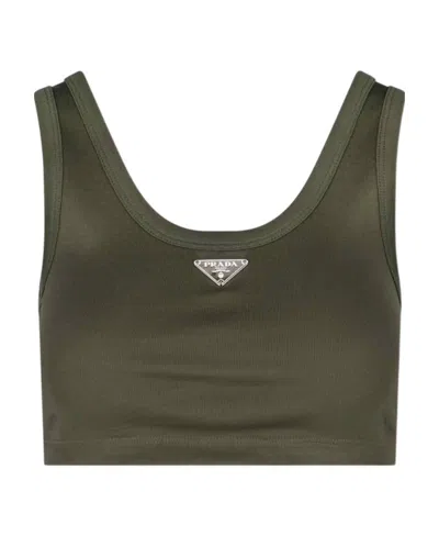 Prada Sleeveless Vest With Round Neck In Green