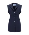 Prada Wool Vest With Belted Waist And Notched Lapels In Blue
