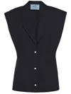 Prada Sleeveless Wool Blazer In Navy
