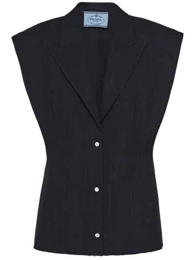 Prada Sleeveless Wool Blazer In Navy