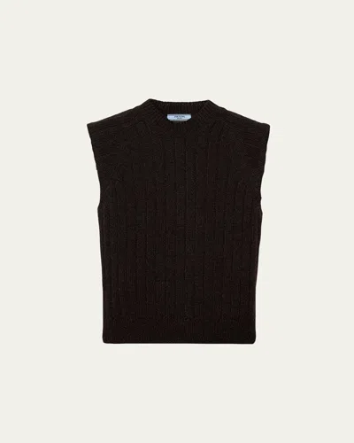 Prada Sleeveless Wool Vest With Contrast Back In Moro Nero