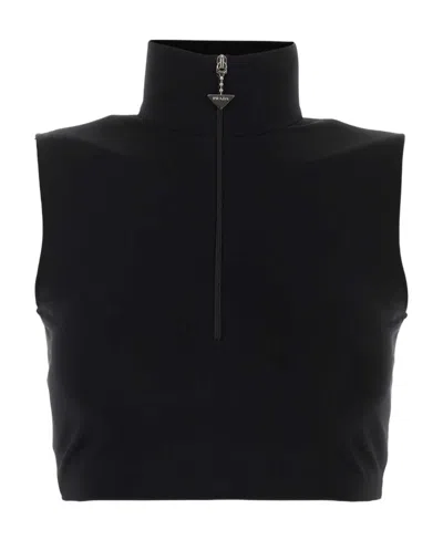 Prada Sleeveless Zipper Vest In Black