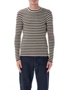 Prada Superfine Wool Striped Crew-neck Sweater In Gray