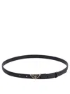 Prada Triangle Logo Saffiano Leather Belt In Black