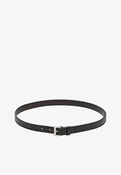 Prada Slim Leather Belt In Brown