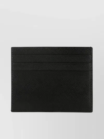 Prada Slim Rectangular Leather Card Holder In Black