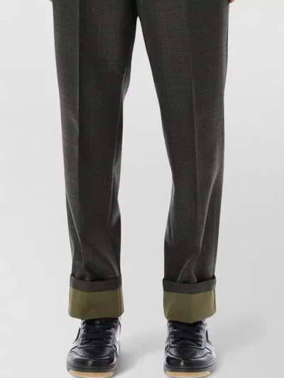 Prada Slim Tailored Wool Trousers Contrast Waistband Cuffs In Multi