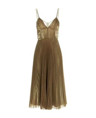 PRADA PRADA SPAGHETTI STRAP PLEATED MIDI DRESS