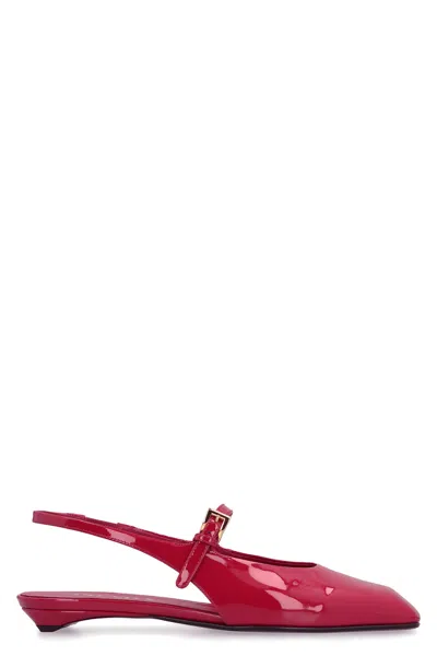 Prada Mary Jane Patent Pointy-toe Slingback Ballerina Flat In Red